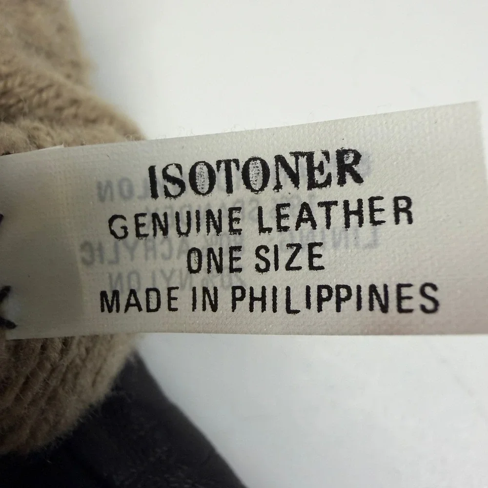 Isotoner Gloves Women Black M Leather Spandex Knit 10